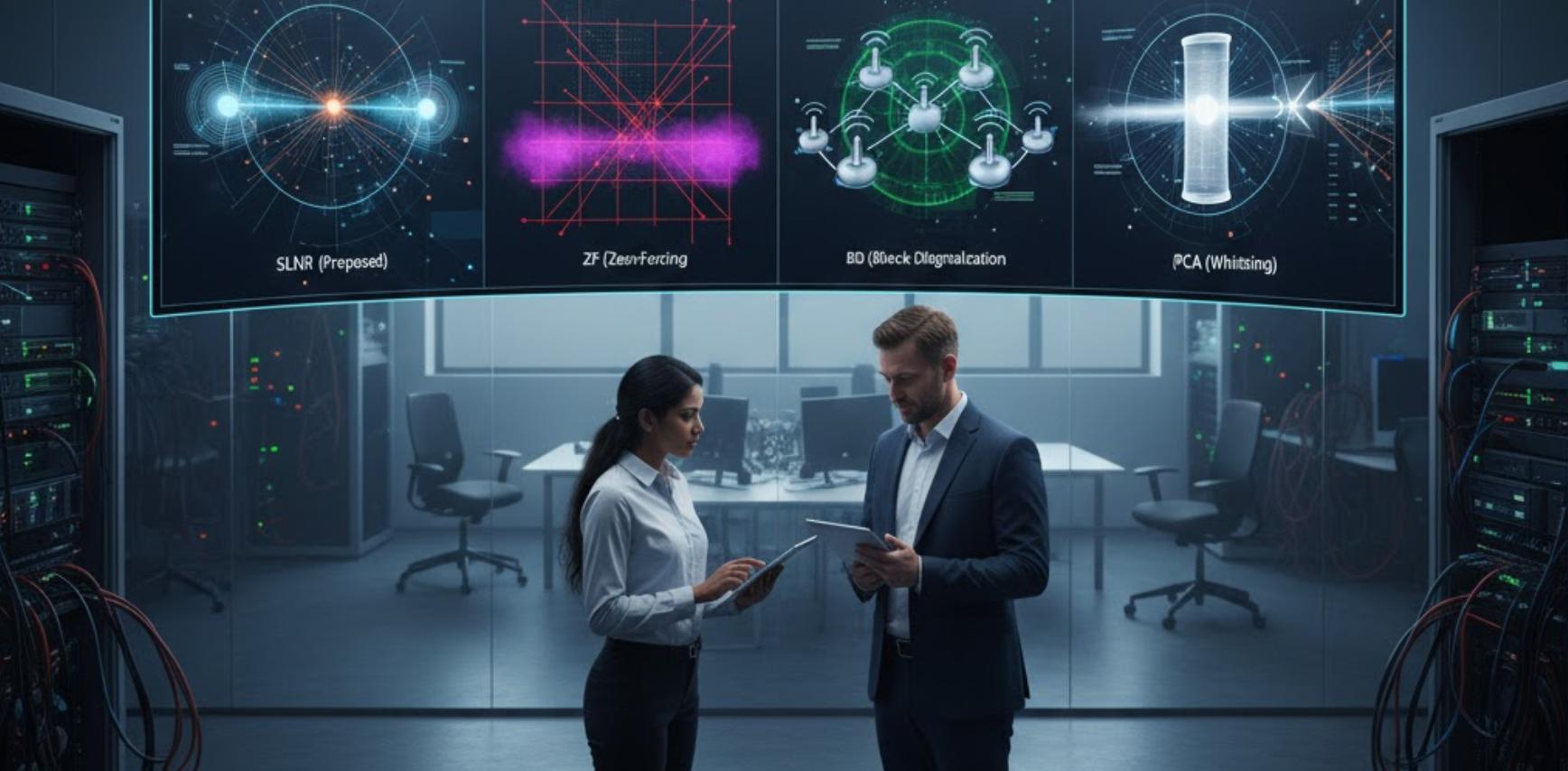 图表显示4种MIMO预编码技术,如SLNR和ZF