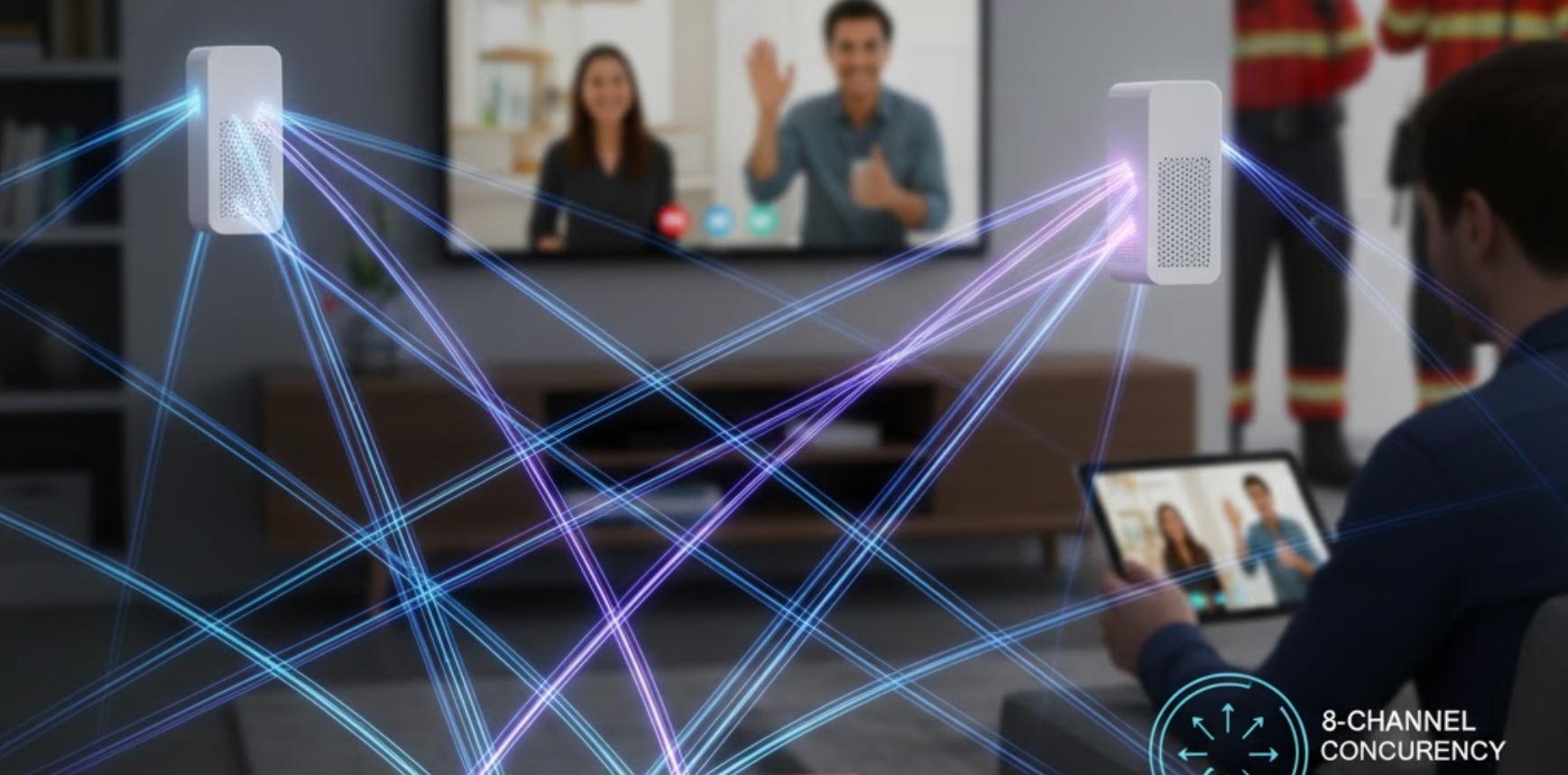 显示具有 8 信道并发性的全双工网状网络图表